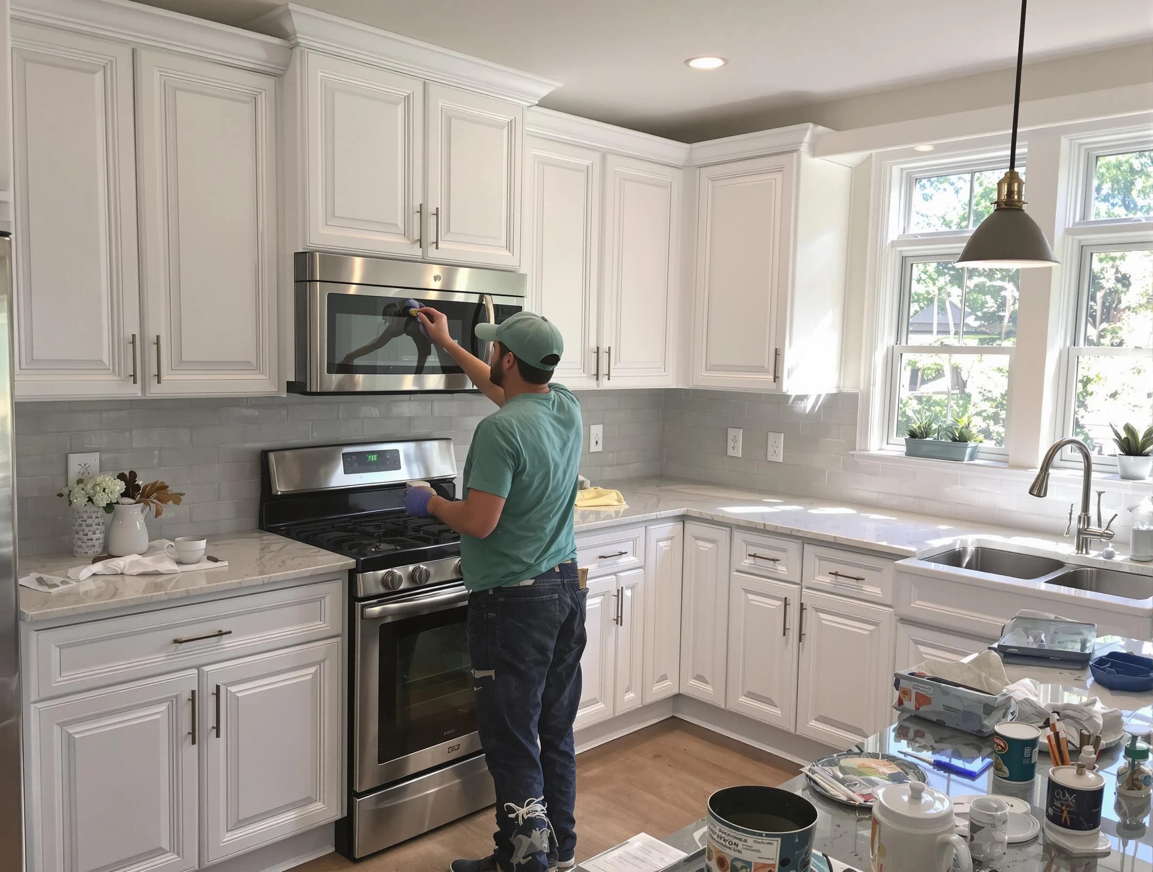 Kitchen cabinets being refinished by Peoria House Painters in Peoria, AZ
