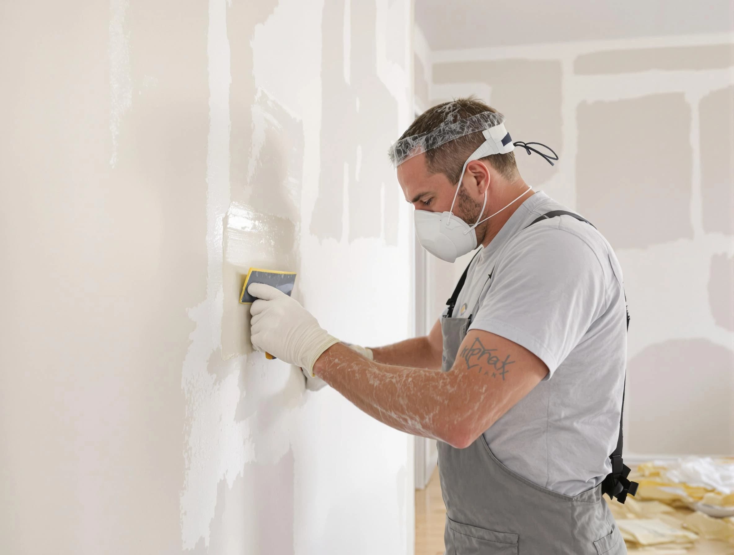Peoria House Painters technician applying mud to drywall seams in Peoria, AZ