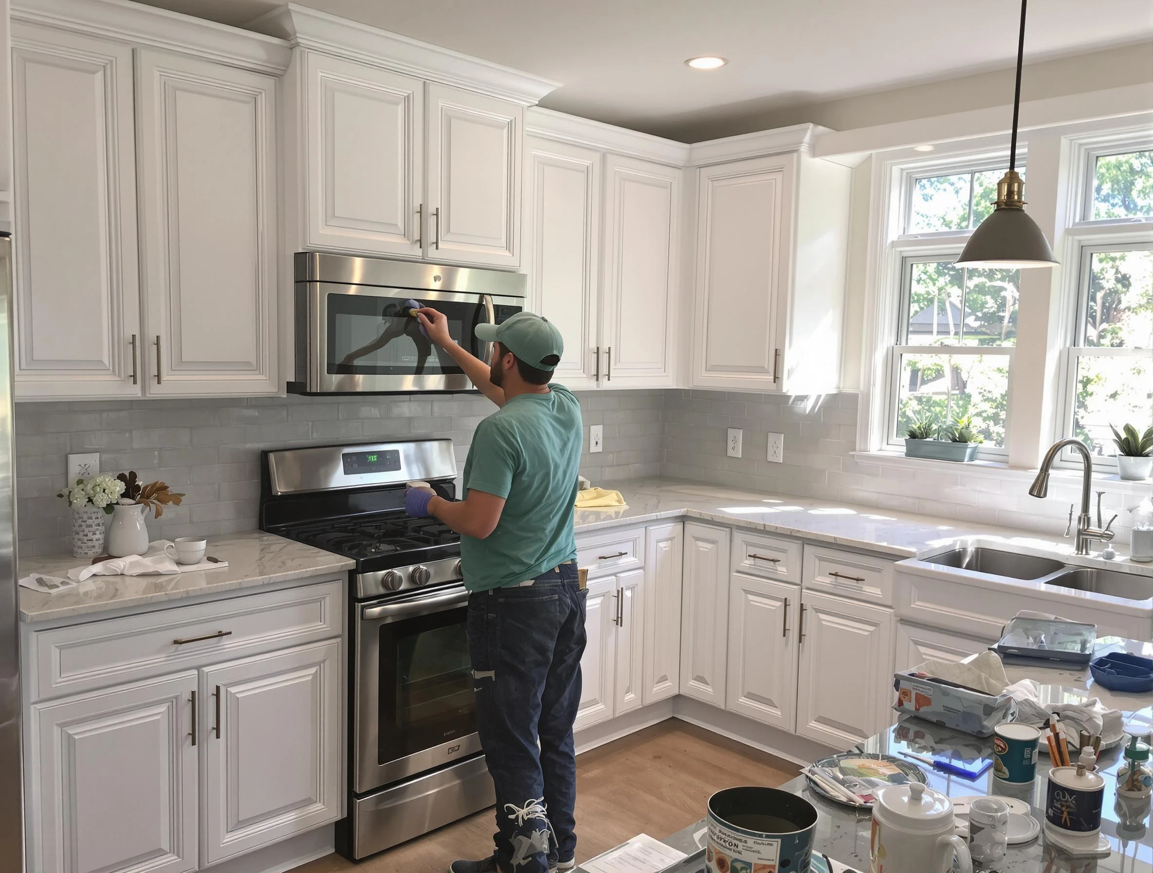 Kitchen cabinets being refinished by Peoria House Painters in Peoria, AZ