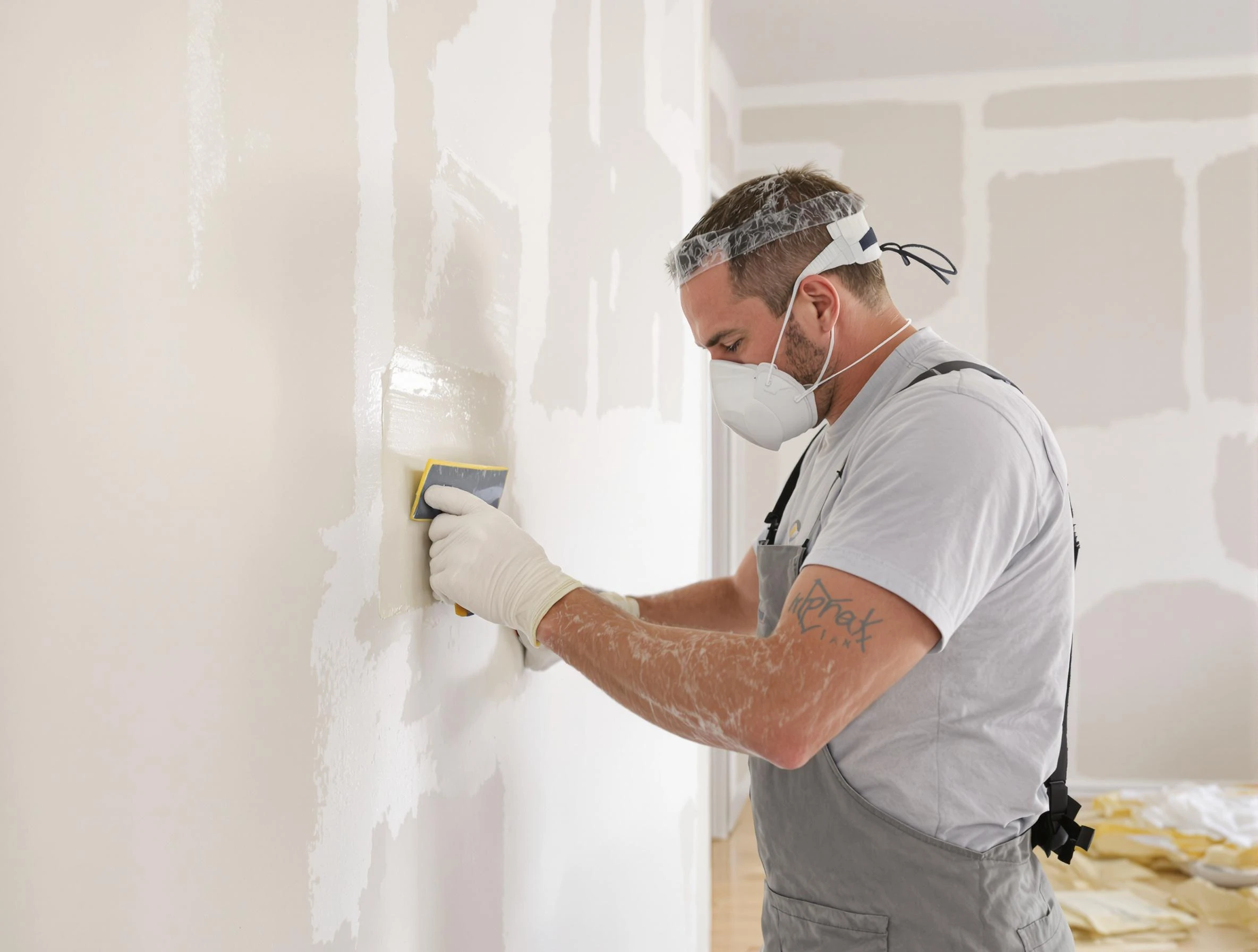 Peoria House Painters technician applying mud to drywall seams in Peoria, AZ